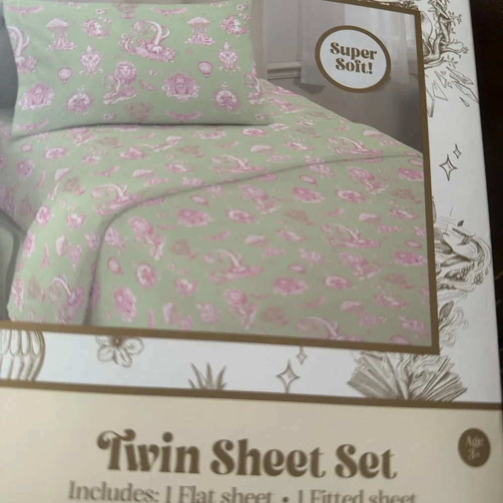Wicked Twin Sheet Set - Mint Green and Pink Floral